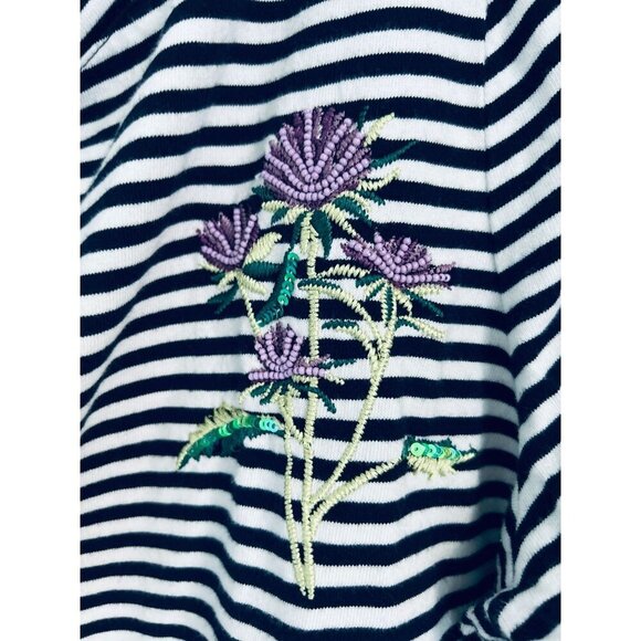 TALBOTS EMBROIDERED THISTLE STRIPE TEE Cotton Blue White Size XL/P - Picture 5 of 9
